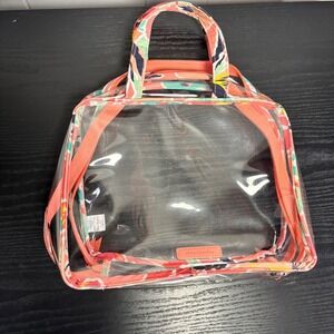 Vera Bradley Clear Coral Floral Trim Travel Cosmetic Bag PVC Organizer Tropical